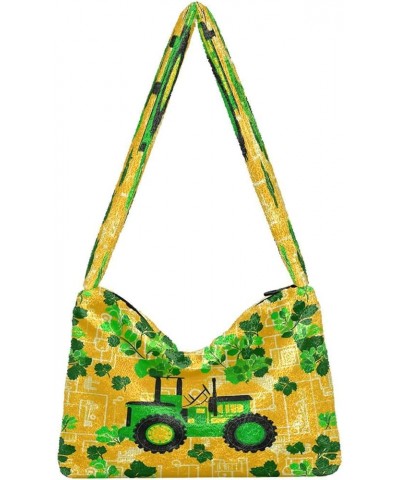 Shamrock and Tractor with Green Leaves Women Handbags Shoulder Bag, Soft Plush Bags, Womens Outdoor Bag Shamrock and Tractor ...