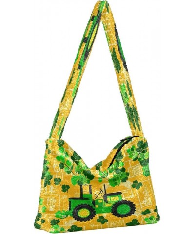 Shamrock and Tractor with Green Leaves Women Handbags Shoulder Bag, Soft Plush Bags, Womens Outdoor Bag Shamrock and Tractor ...