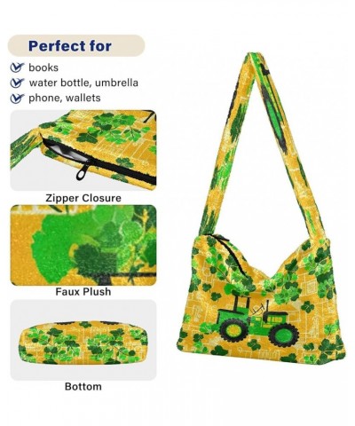 Shamrock and Tractor with Green Leaves Women Handbags Shoulder Bag, Soft Plush Bags, Womens Outdoor Bag Shamrock and Tractor ...