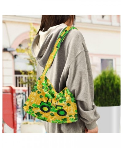 Shamrock and Tractor with Green Leaves Women Handbags Shoulder Bag, Soft Plush Bags, Womens Outdoor Bag Shamrock and Tractor ...