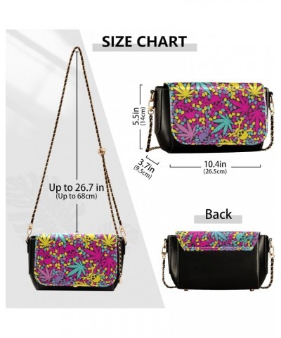 Chain Bag Colorful Cannabis Leafs with Skulls Small Crossbody Bag PU Leather Shoulder Bag $21.59 Shoulder Bags