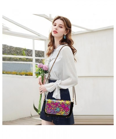 Chain Bag Colorful Cannabis Leafs with Skulls Small Crossbody Bag PU Leather Shoulder Bag $21.59 Shoulder Bags