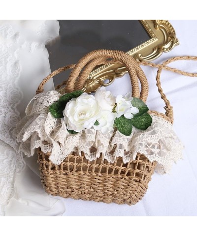 Y2K Straw Handbag Cute Beach Bag Grass Bag Summer Handwoven Bag for Travel Bohemian Handmade Flowers Bag 2 $13.75 Hobo Bags