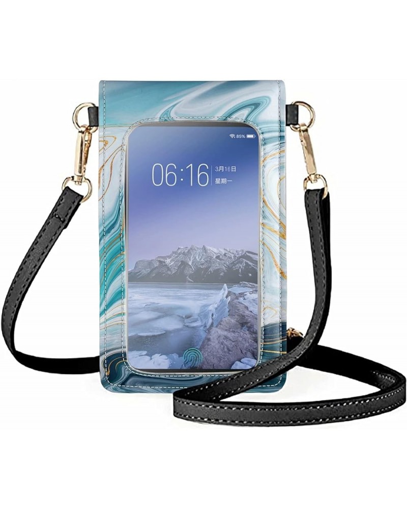 Aztec Style Touch Screen Purse Crossbody Cell Phone Bag for Women Teal Marble $14.39 Crossbody Bags