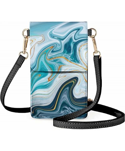 Aztec Style Touch Screen Purse Crossbody Cell Phone Bag for Women Teal Marble $14.39 Crossbody Bags