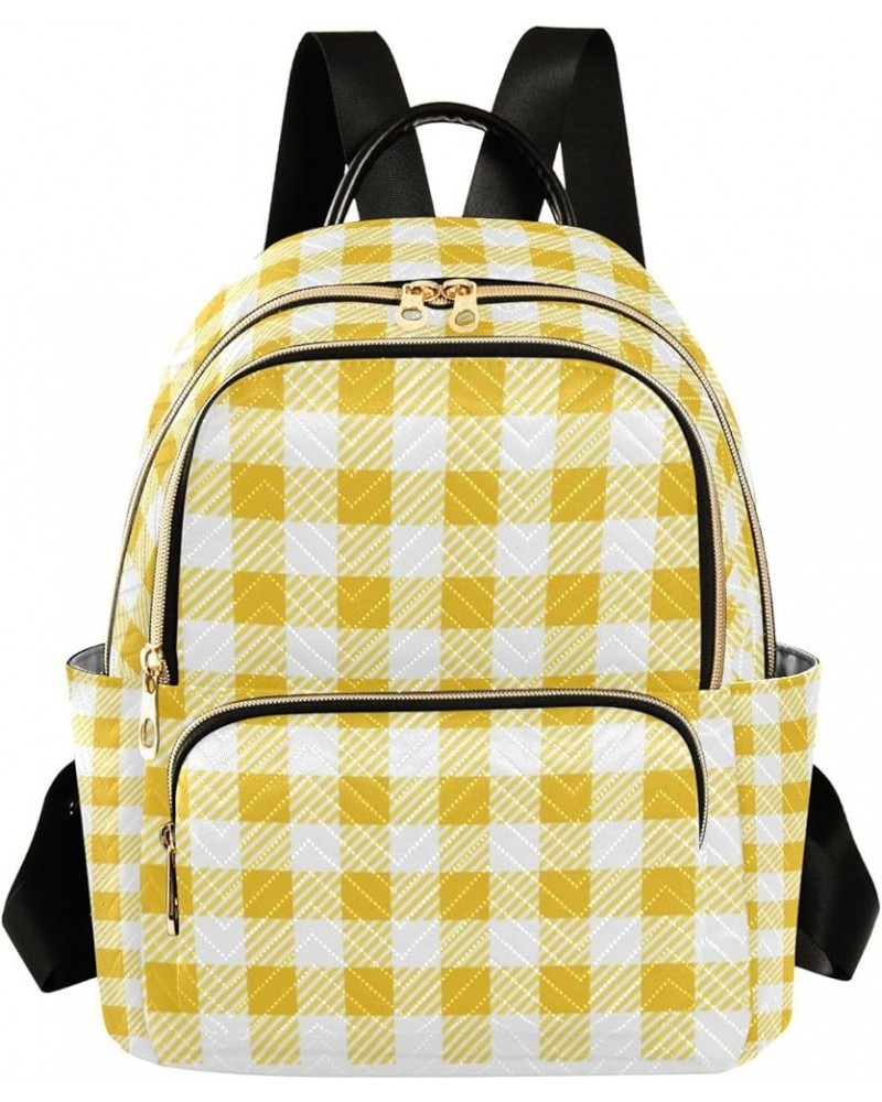 Women Backpack Gingham Cute Yellow Plaid Anti-Theft Travel Backpack with Luggage Belt Lightweight Handbag Lady Purse Roomy Do...