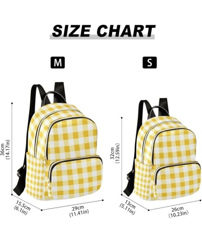 Women Backpack Gingham Cute Yellow Plaid Anti-Theft Travel Backpack with Luggage Belt Lightweight Handbag Lady Purse Roomy Do...