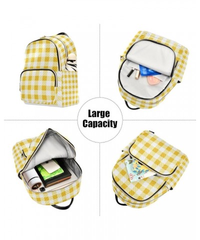 Women Backpack Gingham Cute Yellow Plaid Anti-Theft Travel Backpack with Luggage Belt Lightweight Handbag Lady Purse Roomy Do...