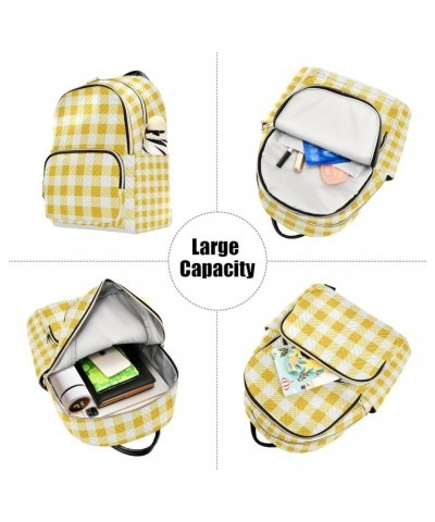 Women Backpack Gingham Cute Yellow Plaid Anti-Theft Travel Backpack with Luggage Belt Lightweight Handbag Lady Purse Roomy Do...