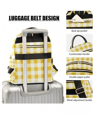 Women Backpack Gingham Cute Yellow Plaid Anti-Theft Travel Backpack with Luggage Belt Lightweight Handbag Lady Purse Roomy Do...