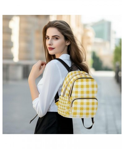 Women Backpack Gingham Cute Yellow Plaid Anti-Theft Travel Backpack with Luggage Belt Lightweight Handbag Lady Purse Roomy Do...