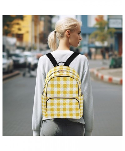 Women Backpack Gingham Cute Yellow Plaid Anti-Theft Travel Backpack with Luggage Belt Lightweight Handbag Lady Purse Roomy Do...