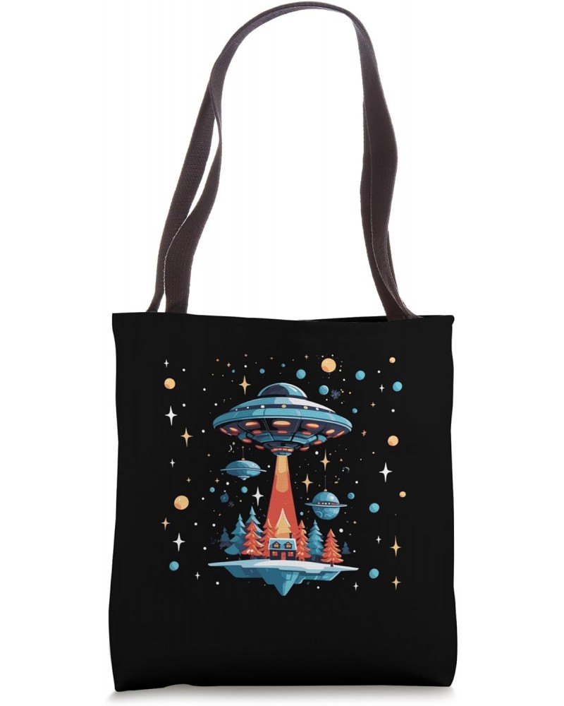 Alien Abduction Forest Cabin Starry Night Scene Tote Bag $14.24 Totes