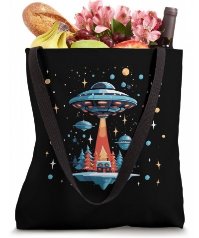 Alien Abduction Forest Cabin Starry Night Scene Tote Bag $14.24 Totes