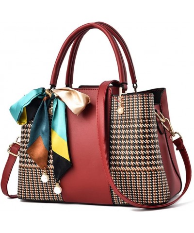 Large Satchel Handbags for Women Top Handle Crossbody Bag Ladies Plaid Elegant Tote Purse with Adjustable Strap Red $20.21 Totes