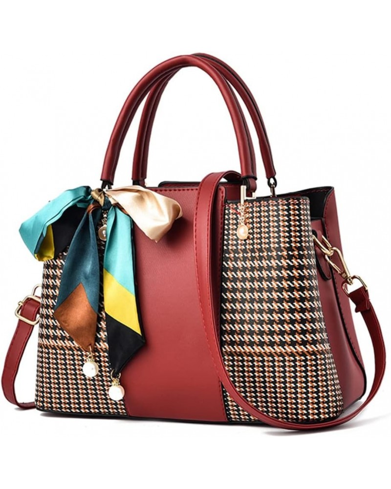 Large Satchel Handbags for Women Top Handle Crossbody Bag Ladies Plaid Elegant Tote Purse with Adjustable Strap Red $20.21 Totes