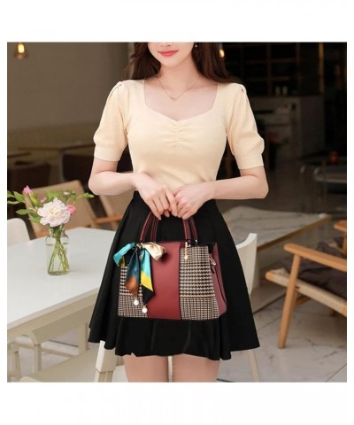 Large Satchel Handbags for Women Top Handle Crossbody Bag Ladies Plaid Elegant Tote Purse with Adjustable Strap Red $20.21 Totes