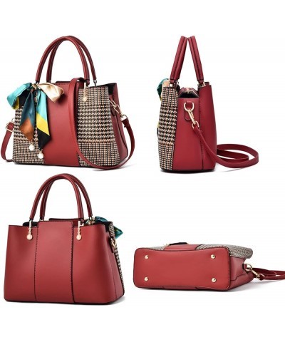 Large Satchel Handbags for Women Top Handle Crossbody Bag Ladies Plaid Elegant Tote Purse with Adjustable Strap Red $20.21 Totes