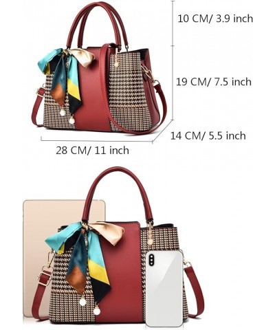 Large Satchel Handbags for Women Top Handle Crossbody Bag Ladies Plaid Elegant Tote Purse with Adjustable Strap Red $20.21 Totes