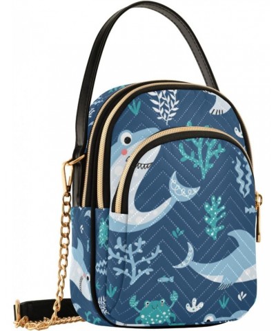 Crossbody Bag for Women, Cute Shark Sea Animal Cartoon Blue Phone Purse Detachable Chain Bag Shoulder Handbag Wallet $10.56 C...