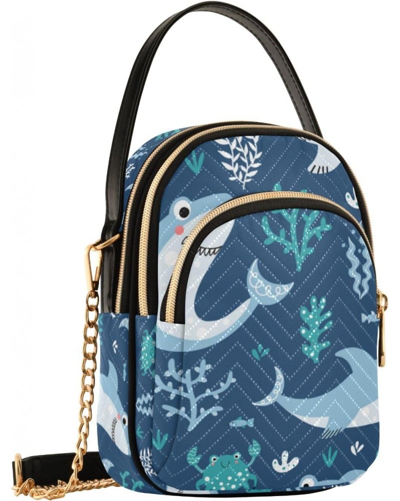 Crossbody Bag for Women, Cute Shark Sea Animal Cartoon Blue Phone Purse Detachable Chain Bag Shoulder Handbag Wallet $10.56 C...