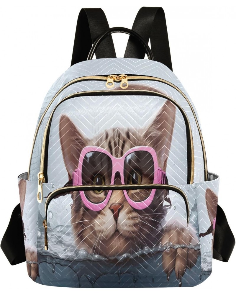 Cat Pink Glasses Backpack for Women Casual Daypack Travel Purse Lightweight Shoulder Bag Small Backpacks for Outdoor Ladies N...