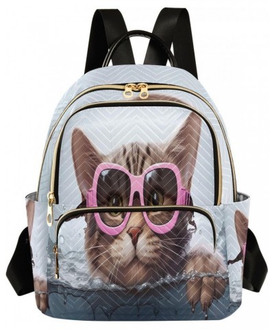 Cat Pink Glasses Backpack for Women Casual Daypack Travel Purse Lightweight Shoulder Bag Small Backpacks for Outdoor Ladies N...