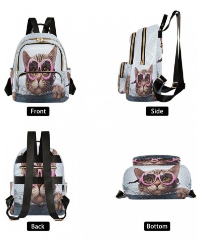 Cat Pink Glasses Backpack for Women Casual Daypack Travel Purse Lightweight Shoulder Bag Small Backpacks for Outdoor Ladies N...