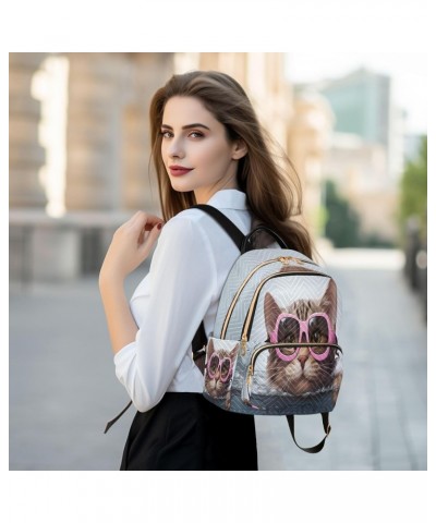 Cat Pink Glasses Backpack for Women Casual Daypack Travel Purse Lightweight Shoulder Bag Small Backpacks for Outdoor Ladies N...