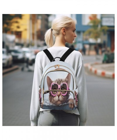 Cat Pink Glasses Backpack for Women Casual Daypack Travel Purse Lightweight Shoulder Bag Small Backpacks for Outdoor Ladies N...