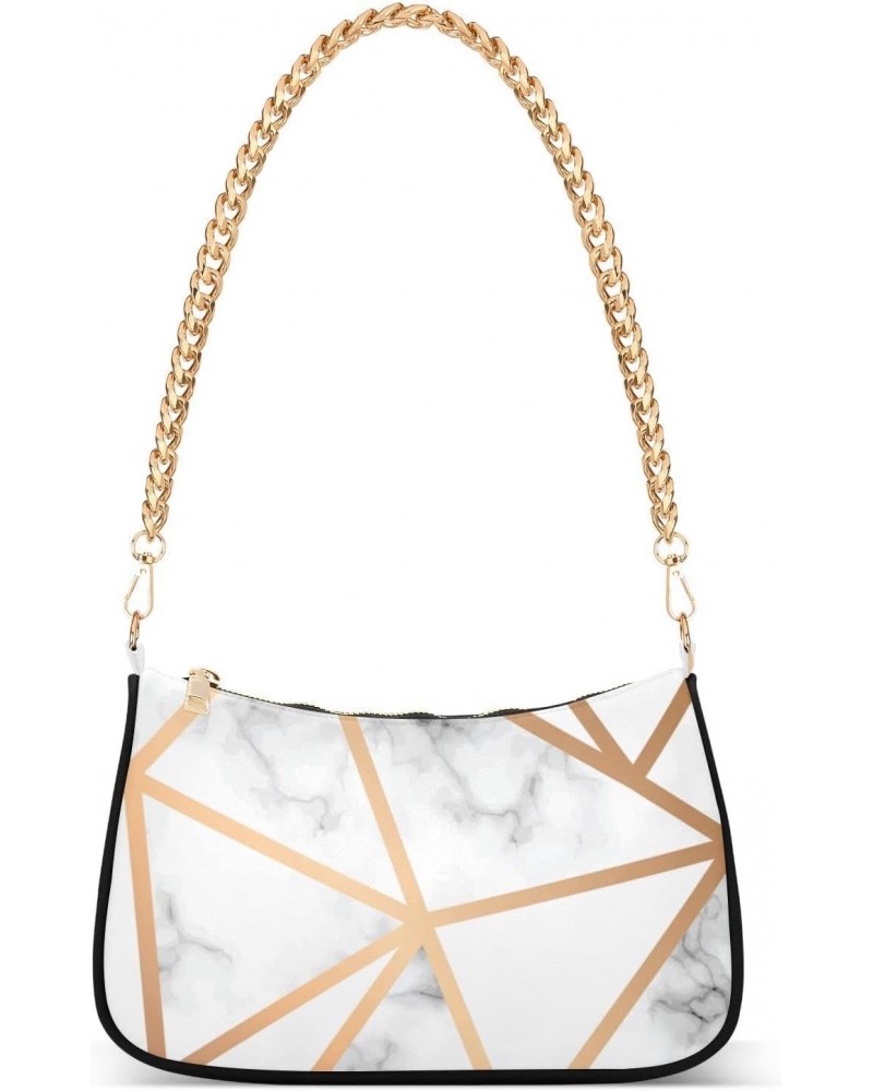 Marble Golden Geometric Lines Fashion Quilted Crossbody Bag for Women Shoulder Evening Purse with Gold Chain & Smooth Zipper ...