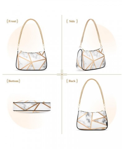 Marble Golden Geometric Lines Fashion Quilted Crossbody Bag for Women Shoulder Evening Purse with Gold Chain & Smooth Zipper ...