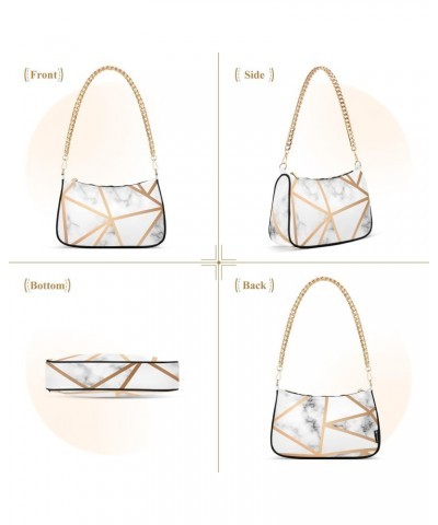 Marble Golden Geometric Lines Fashion Quilted Crossbody Bag for Women Shoulder Evening Purse with Gold Chain & Smooth Zipper ...