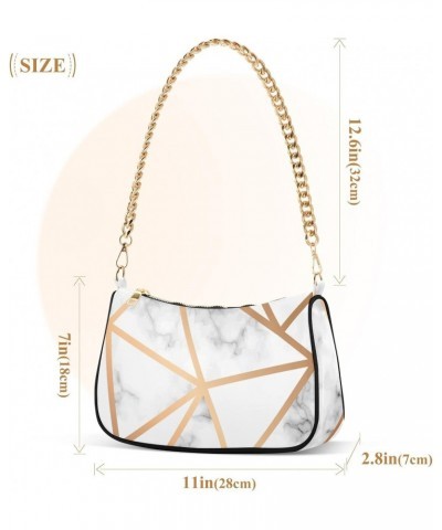 Marble Golden Geometric Lines Fashion Quilted Crossbody Bag for Women Shoulder Evening Purse with Gold Chain & Smooth Zipper ...