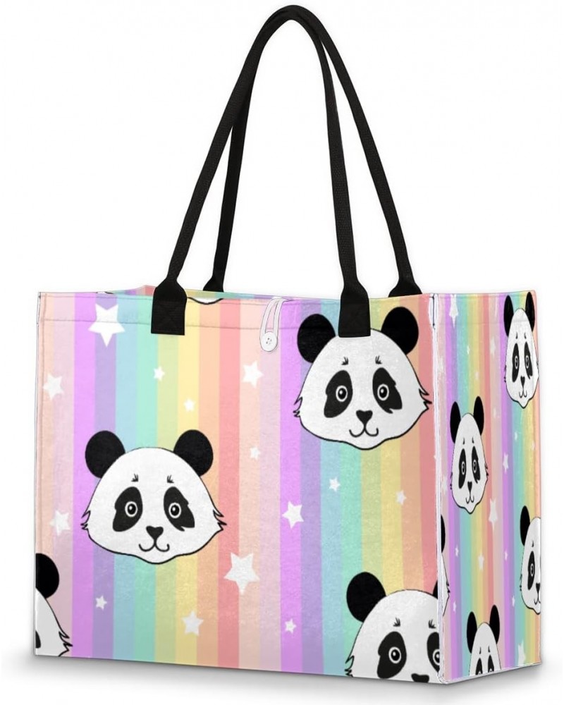 Rainbow Stripe Panda Large Tote Bag Shoulder Bag For Women Teachers Nurses Work Shopping Travel Handbag Purse $10.66 Totes