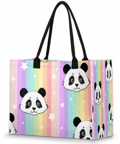 Rainbow Stripe Panda Large Tote Bag Shoulder Bag For Women Teachers Nurses Work Shopping Travel Handbag Purse $10.66 Totes