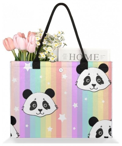 Rainbow Stripe Panda Large Tote Bag Shoulder Bag For Women Teachers Nurses Work Shopping Travel Handbag Purse $10.66 Totes