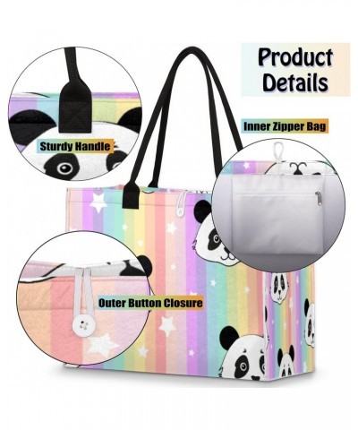 Rainbow Stripe Panda Large Tote Bag Shoulder Bag For Women Teachers Nurses Work Shopping Travel Handbag Purse $10.66 Totes