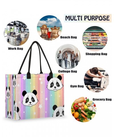 Rainbow Stripe Panda Large Tote Bag Shoulder Bag For Women Teachers Nurses Work Shopping Travel Handbag Purse $10.66 Totes