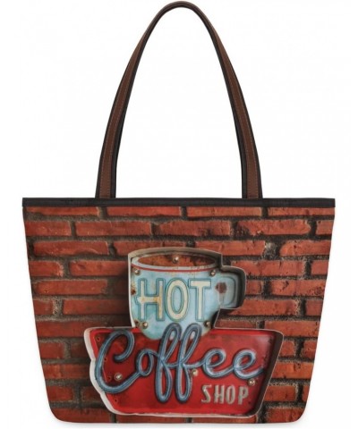 Coffee Cup Pattern(03) Large Tote Bag For Women Shoulder Handbags with Zippper Top Handle Satchel Bags for Shopping Travel Gy...