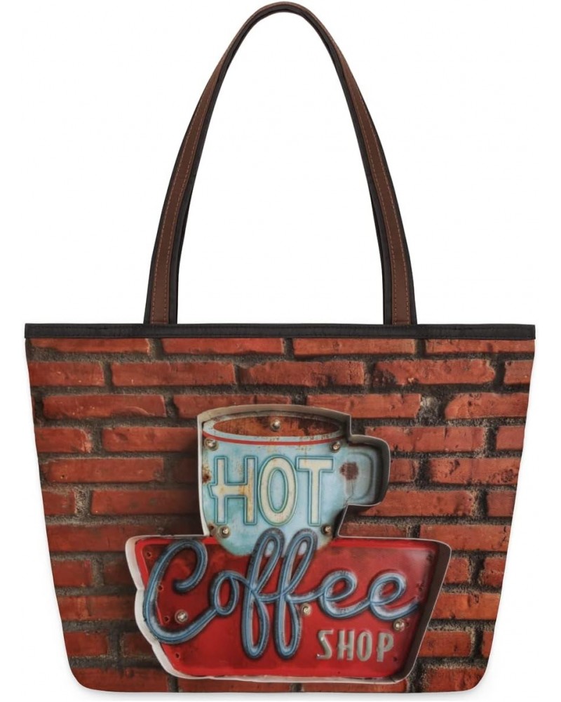 Coffee Cup Pattern(03) Large Tote Bag For Women Shoulder Handbags with Zippper Top Handle Satchel Bags for Shopping Travel Gy...