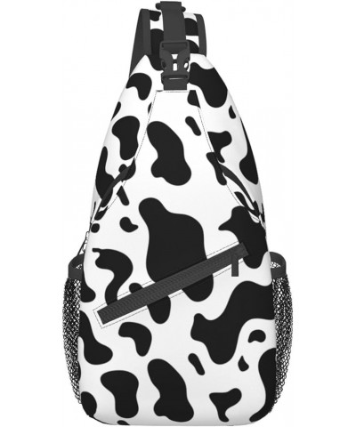 Men Sling Backpack Packable Breathable Shoulder Chest Crossbody Bag - Black And White Animal Cow Print Anti-Theft Multipurpos...