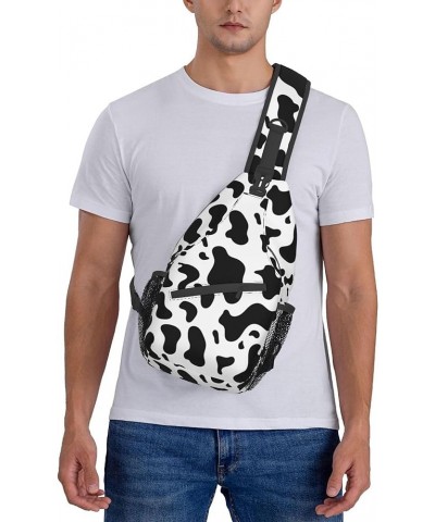 Men Sling Backpack Packable Breathable Shoulder Chest Crossbody Bag - Black And White Animal Cow Print Anti-Theft Multipurpos...