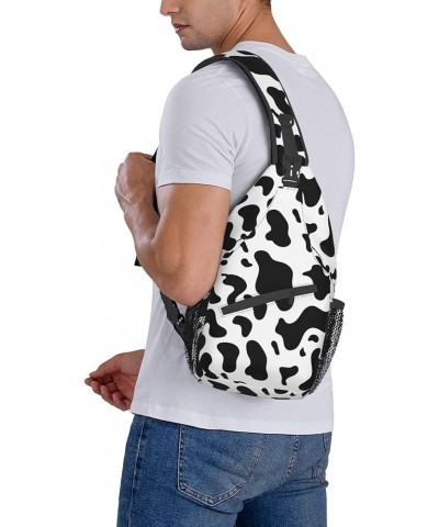 Men Sling Backpack Packable Breathable Shoulder Chest Crossbody Bag - Black And White Animal Cow Print Anti-Theft Multipurpos...