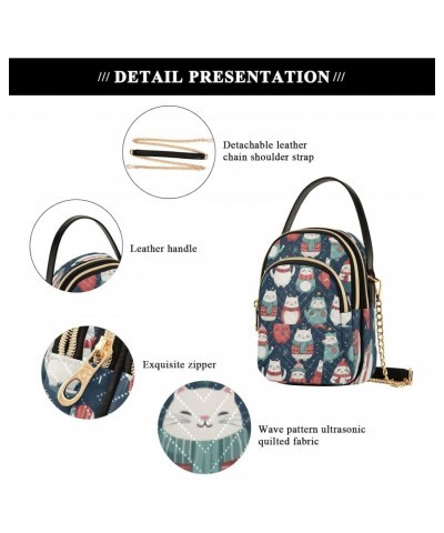 Winter Cat Crossbody Handbags for Women Casual Leather Shoulder Phone Purse $10.92 Crossbody Bags