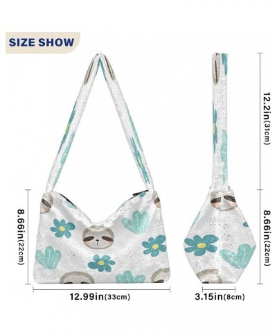 Sweet Sloth Floral Girls Ladies Hobo Handbags, Furry Tote Women's Shoulder Handbag $10.50 Totes