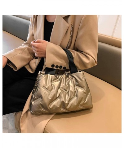 Autumn Winter Female Handbags Soft Women Cotton-padded Bag Large Capacity Fashion Solid Color for Girls Shopping Champagne $9...