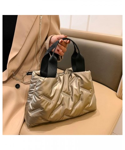 Autumn Winter Female Handbags Soft Women Cotton-padded Bag Large Capacity Fashion Solid Color for Girls Shopping Champagne $9...