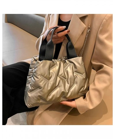 Autumn Winter Female Handbags Soft Women Cotton-padded Bag Large Capacity Fashion Solid Color for Girls Shopping Champagne $9...