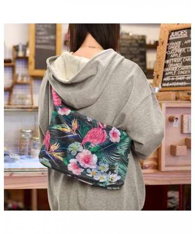 Women Boho Handbag Flamingo Hibiscus Bird Of Paradise Palm Leaf Underarm Bag Tote Bag Shoulder Bag Crossbody Bag Fluffy Cell ...